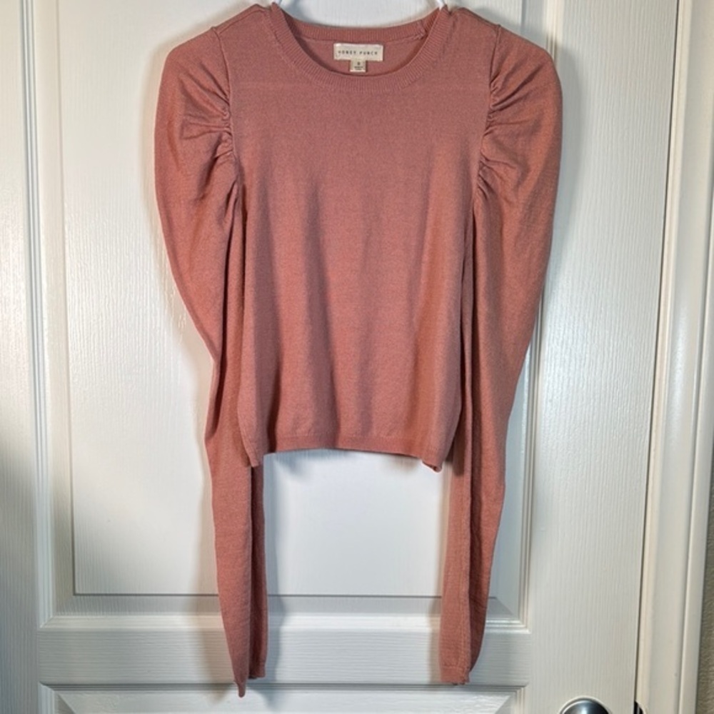 Honey Punch Anthropologie Puffy Long Sleeves Pink Blouse Size Small EUC #2632